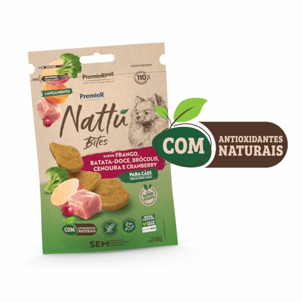 Petisco Premier Nattu Bites Para Cães Sabor Frango 60g