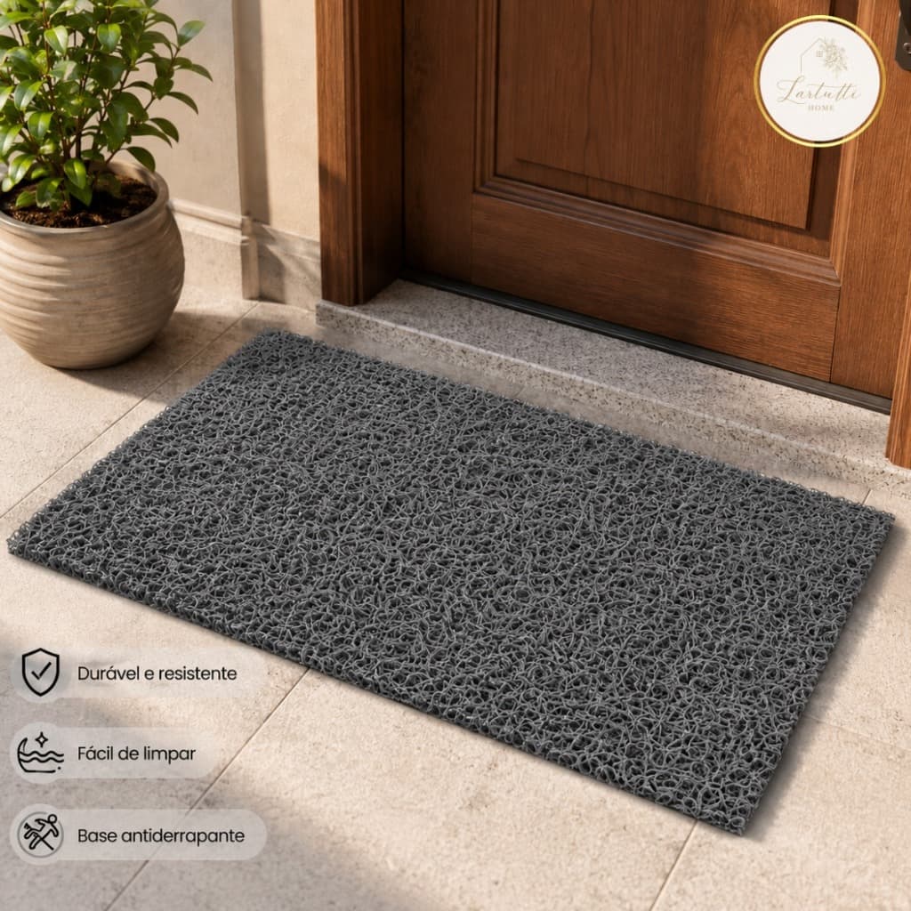 Tapete Entrada Porta Capacho Liso Cinza Antiderrapante 12mm Elegância e Proteção para Sua Entrada