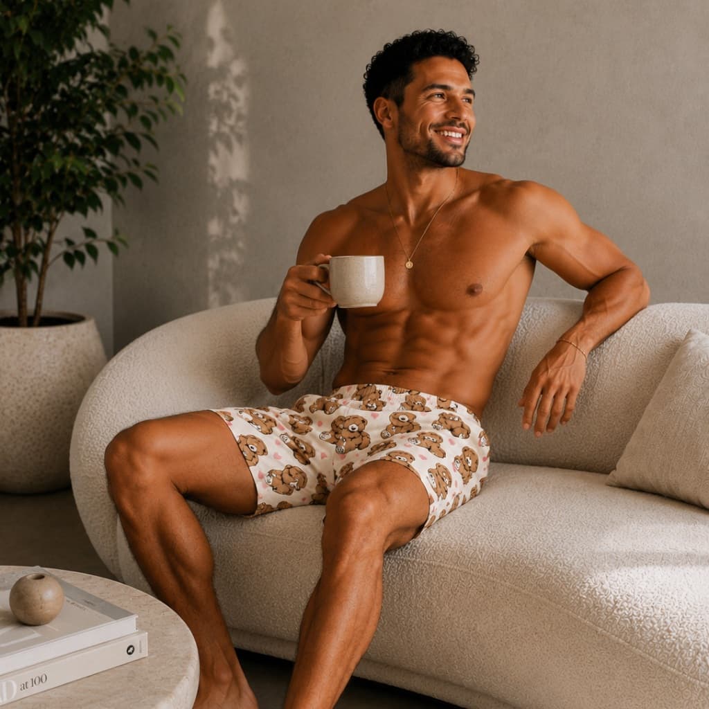Shorts Masculino Pijama Samba Canção Ursinho Pelúcia