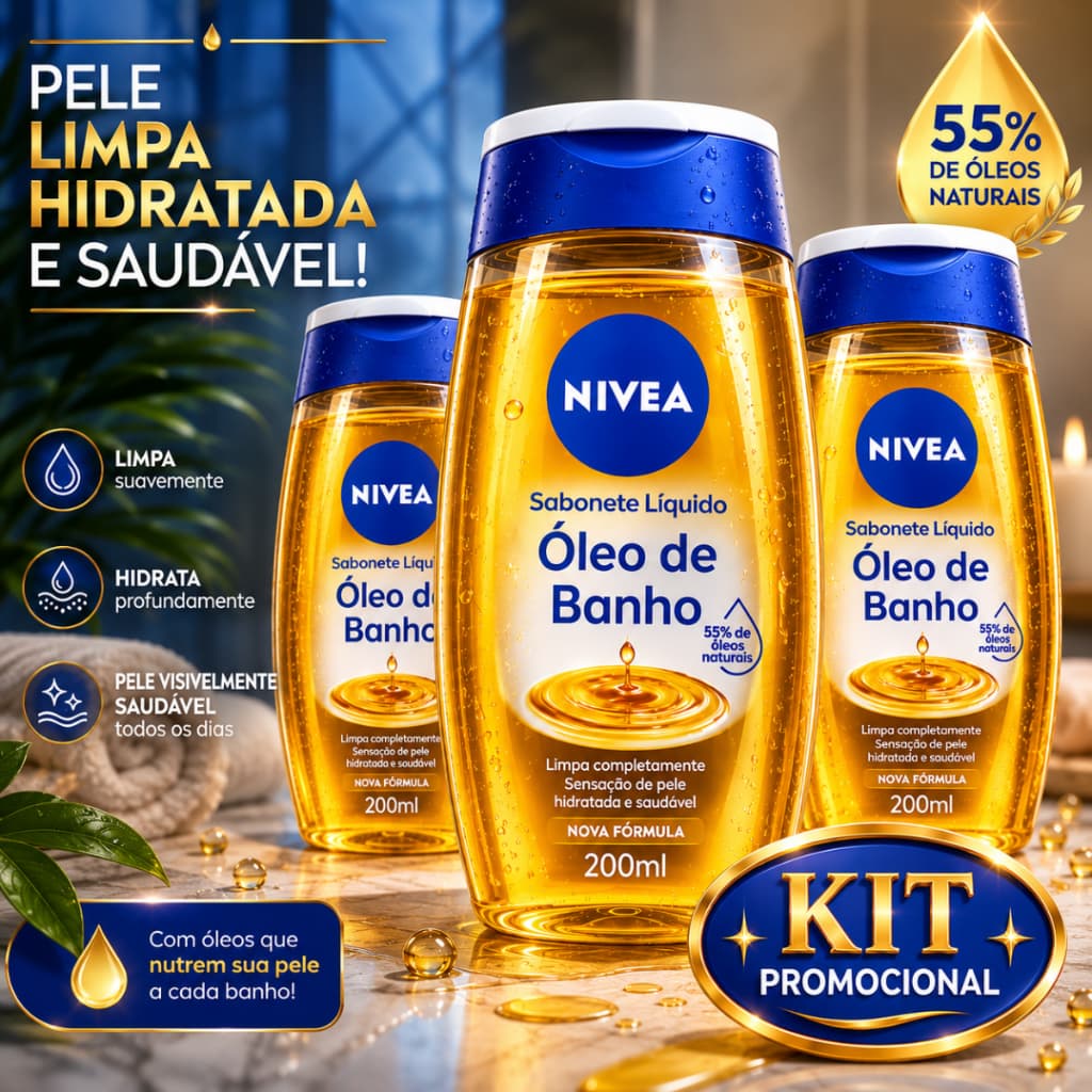 NIVEA Sabonete Líquido Óleo de Banho - 200 ml 55% Óleos naturais hidratante