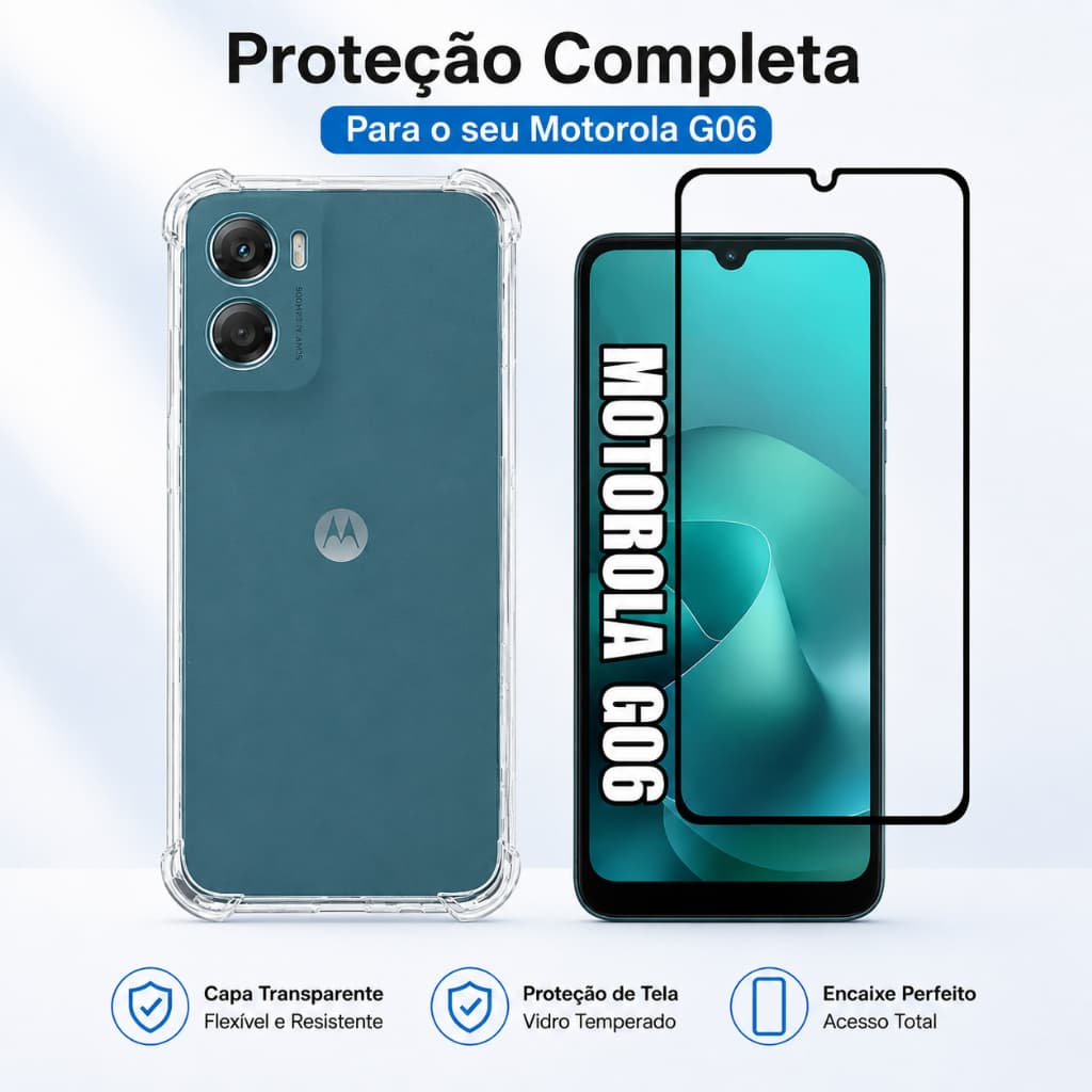 KIt Pelicula Vidro 3D Moto G06 + Capa Anti Shock Capinha Mororola