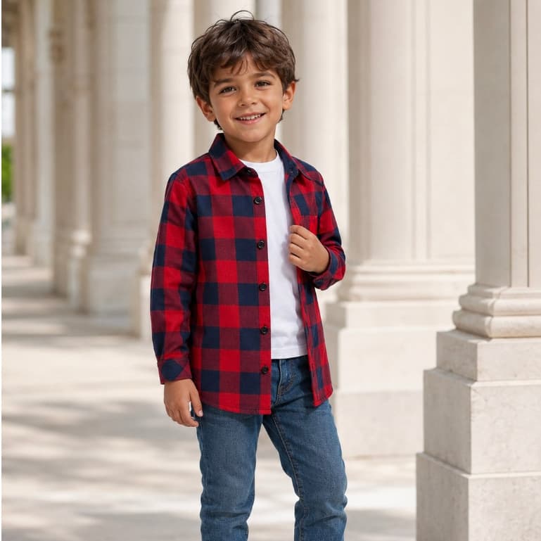 Camisa Xadrez Infantil Menino Vermelha Azul Marinho Manga Longa Infantil Festa Passeio Tam 2 a 10