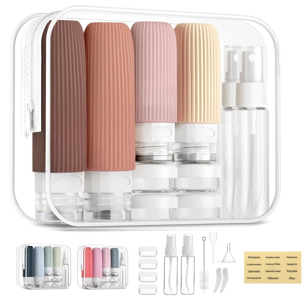 Kit Potes Frascos Silicone Viagem Creme Shampoo Condicionador Cosméticos 16 Peças