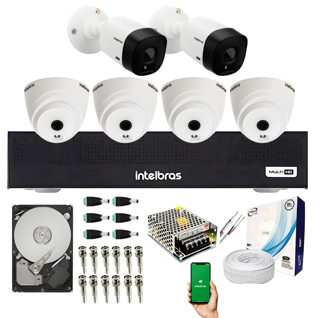 Kit 6 Câmeras intelbras VHL 1120 HD 720P com HD de 500 GB Dvr 8 Canais intelbras MHDX 1208-C DA Completo IA