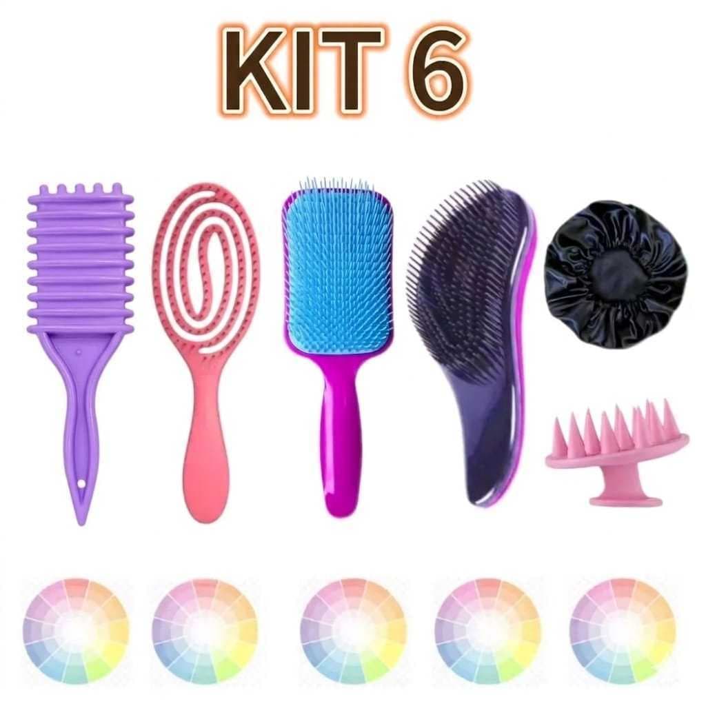 Kit Escova Flexível, Escova Onda, Escova Magica, Escova Raquete, Massageadora e Touca de Cetim