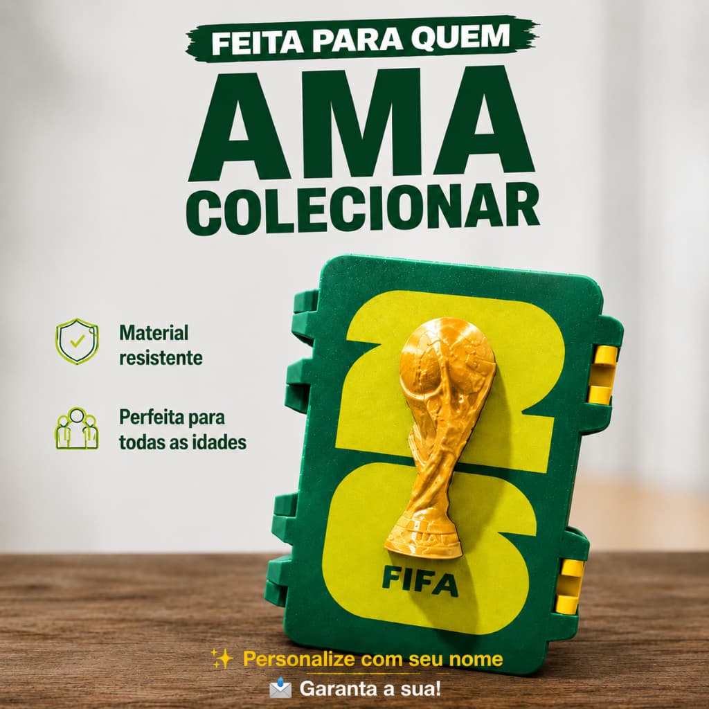 Porta Figurinhas Copa Do Mundo Caixa Organizadora Álbum Personalizada Com Nome Troféu 3D Resistente