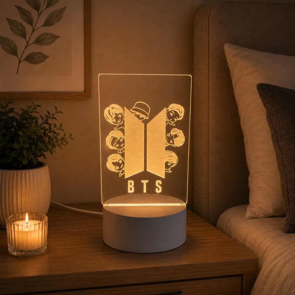 Luminária LED 3D BTS / Abajur , luz noturna , presente criativo