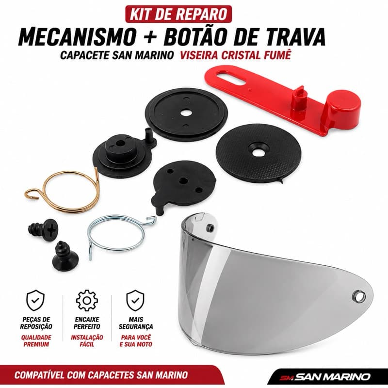 Kit de Reparo Mecanismo Botão Trava Capacete San Marino Viseira Cristal Fumê