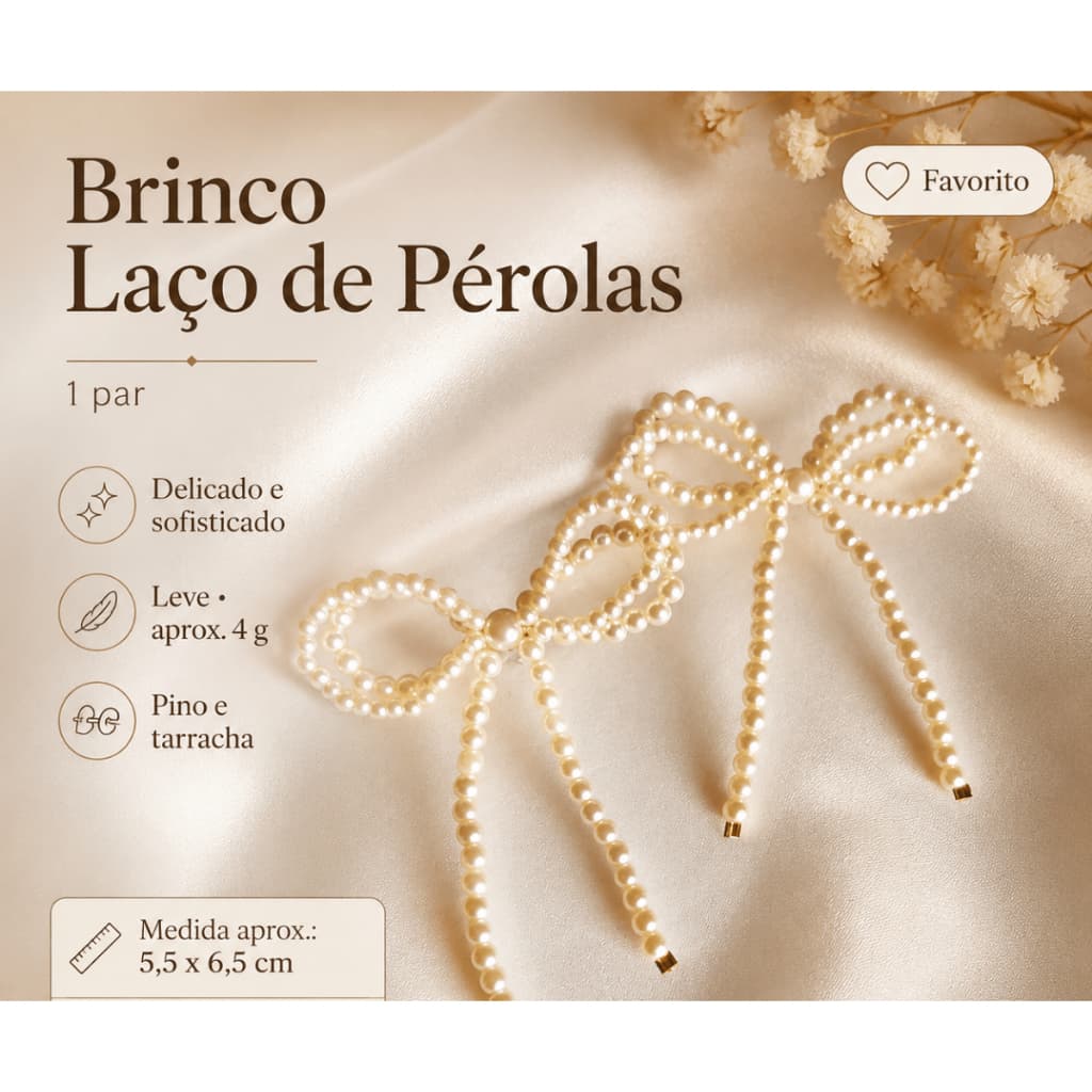 Brinco Laço Duplo de Pérolas Delicado Feminino