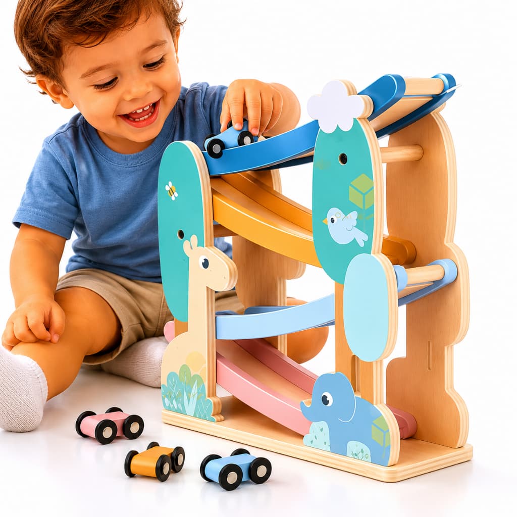 Brinquedo Educativo Torre Carrinhos  Madeira Cloudy Azul-aço Buba