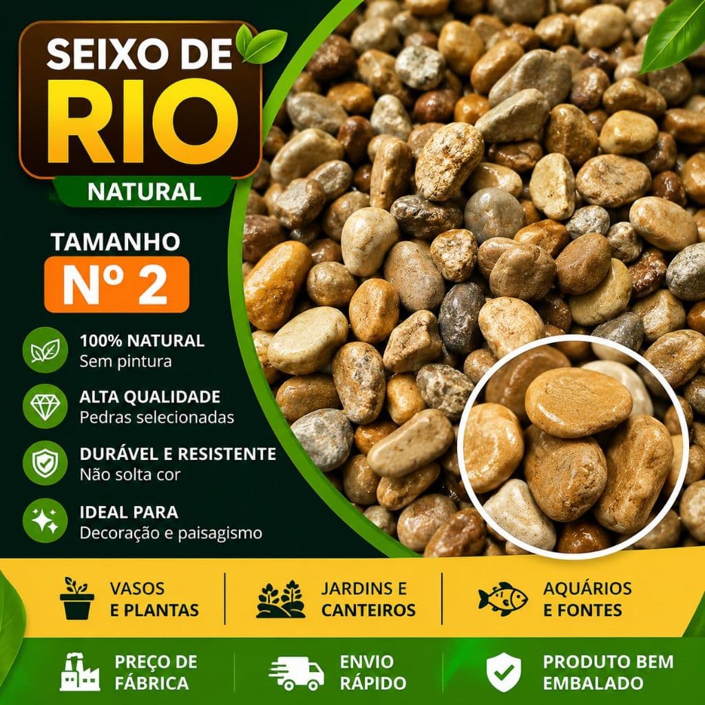 Pedra Seixo de Rio Natural Tamanho 2 para Aquário Jardim Vaso Decoração pH Neutro