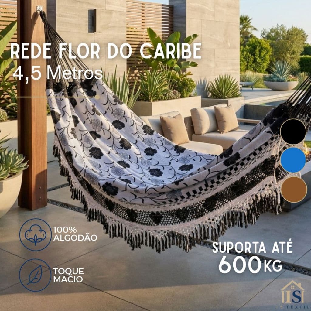 Rede Flor do Caribe 4,5 Metros 100% Algodão Suporta 600kg até 4 Pessoas Várias Cores