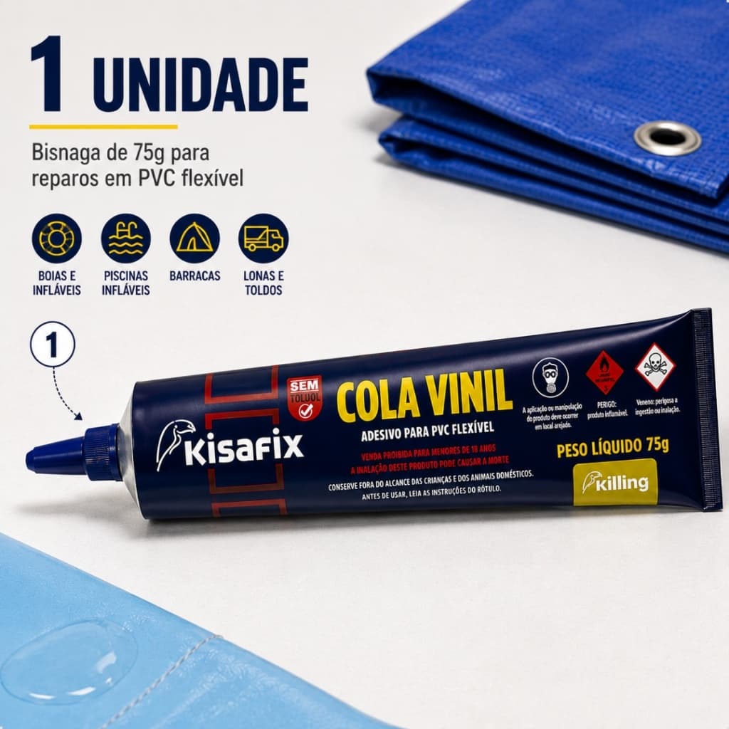 Cola Adesivo Contato Vinil Piscina, Lonas, Toldos, Flexivel, PVC 75gr Kisafix