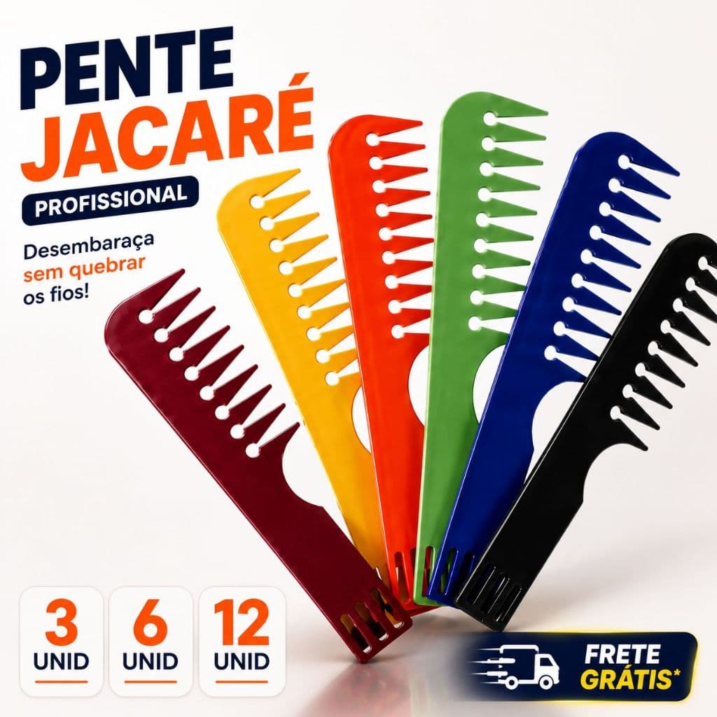 Kit 3 / 6 e 12  Escova Pente Jacaré Diversas Cores 2 Pontas