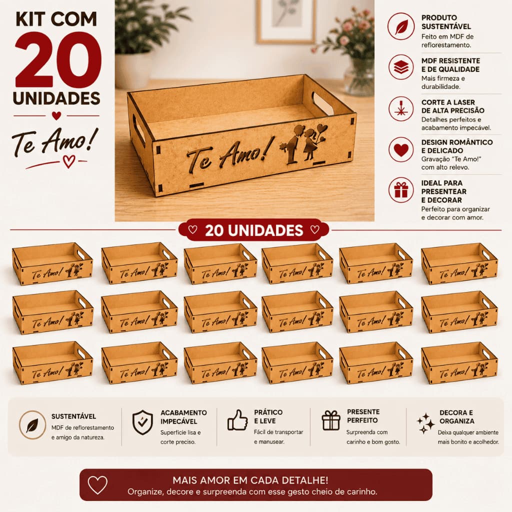 Kit 20 Bandeja Café da Manhã 20x15 Presente Dia dos Namorados Cesta