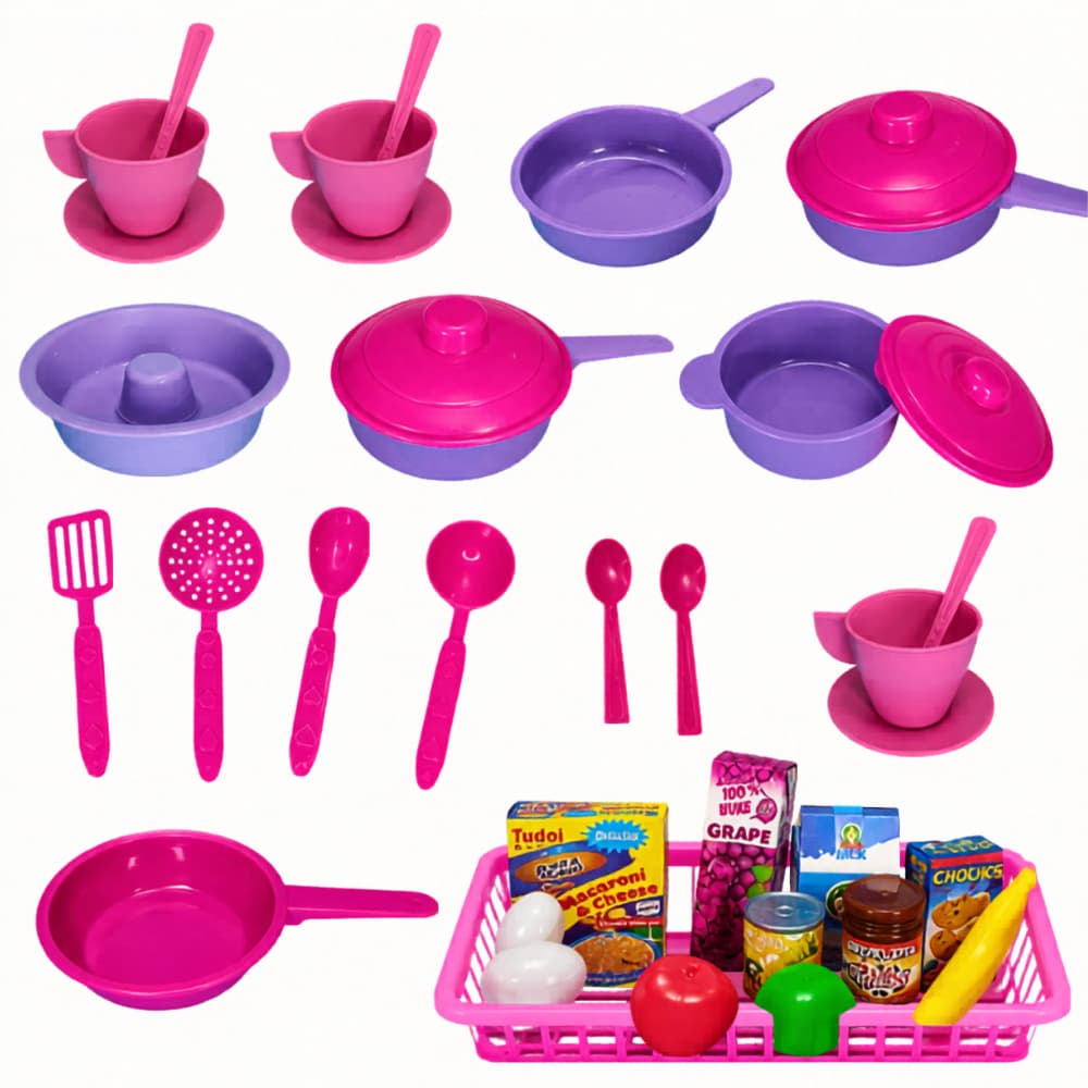 Kit Comidinha Infantil Completo Cozinha Encantada Mercadinho Hora do Café Menino Menina