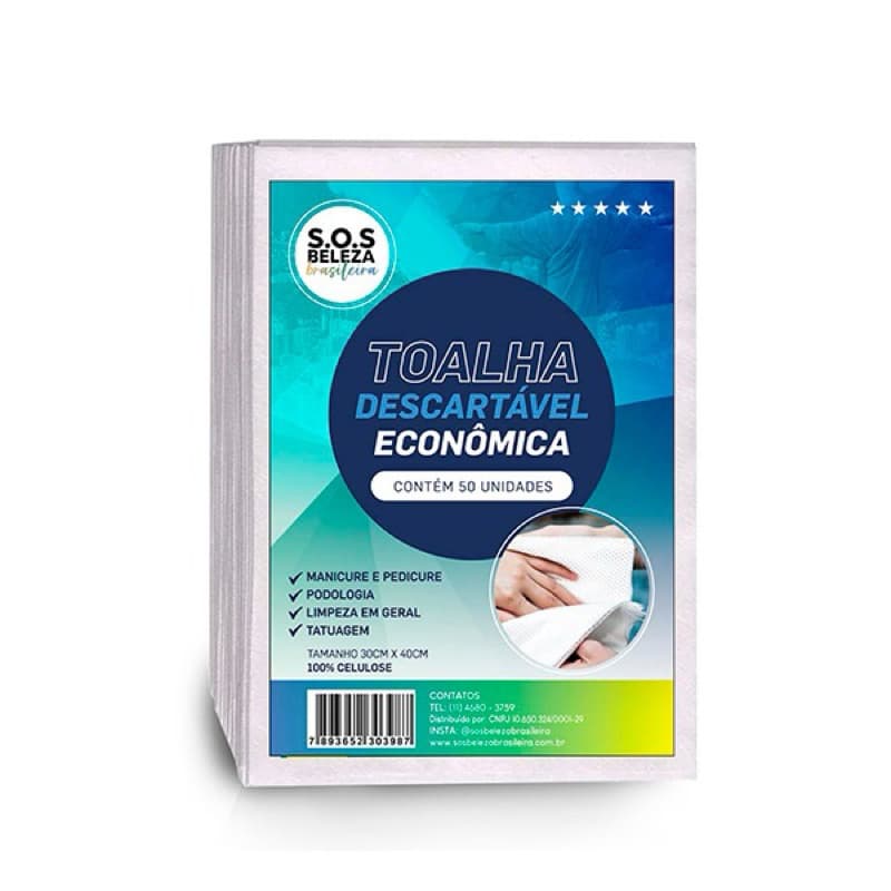 Toalha Descartável Pedicure Economica 30 X 40 cm Pacote com 50 Unidades