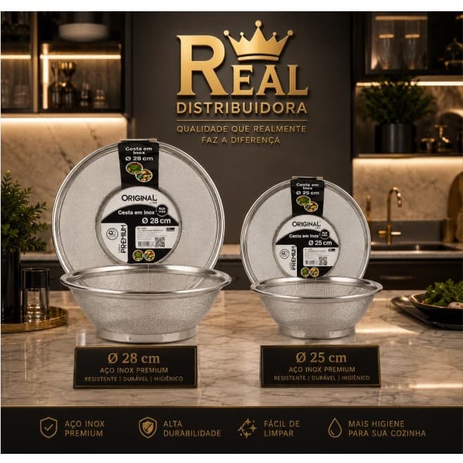 Escorredor de Massa e Frutas Inox - Resistente e Fácil de Limpar, Design Inteligente