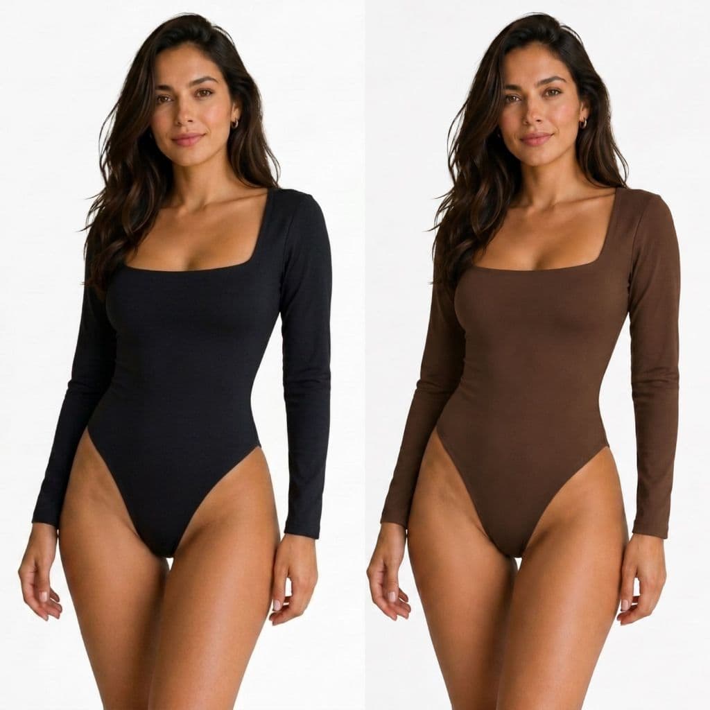 Body Feminino Decote Gola Quadrada Manga Longa Segunda Pele Frio Inverno Tendência Suplex  P M G GG