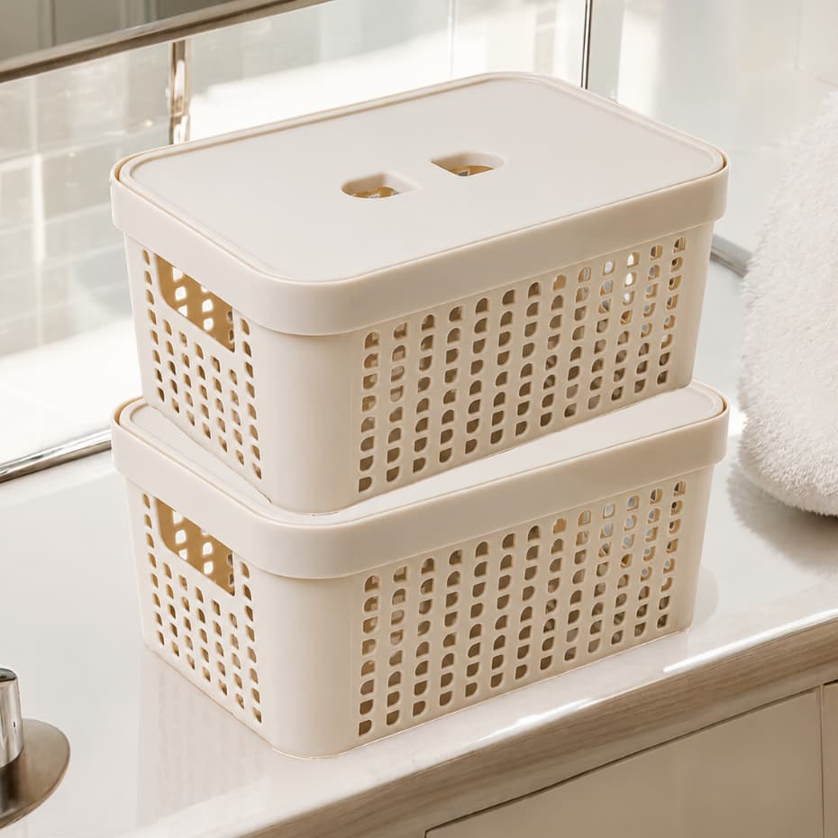 Kit 2 Caixas Organizadoras com Tampa 2 Litros em Plástico Multiuso Para Organização Cozinha Banheiro