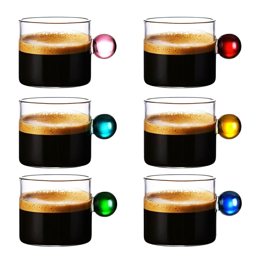 6 Mini Xicara Caneca Cafe Expresso Vidro Alca Bola Colorida