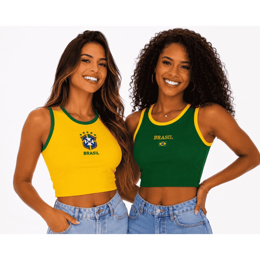 Cropped Ribana Brasil Feminino Verde Amarelo Regata Estilo Torcida 2026