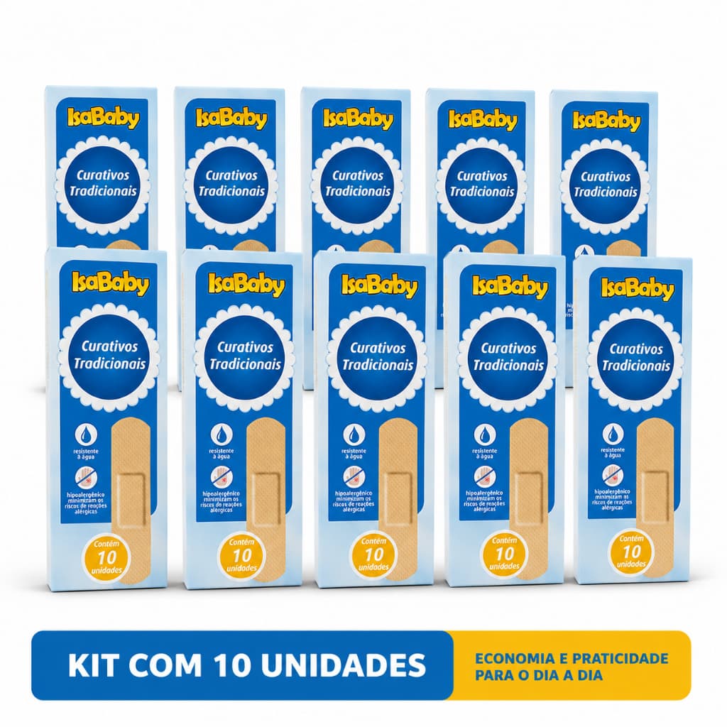 KIT 10 Curativos Hipoalergênicos IsaBabay com 10 Adesivos cada Caixinha