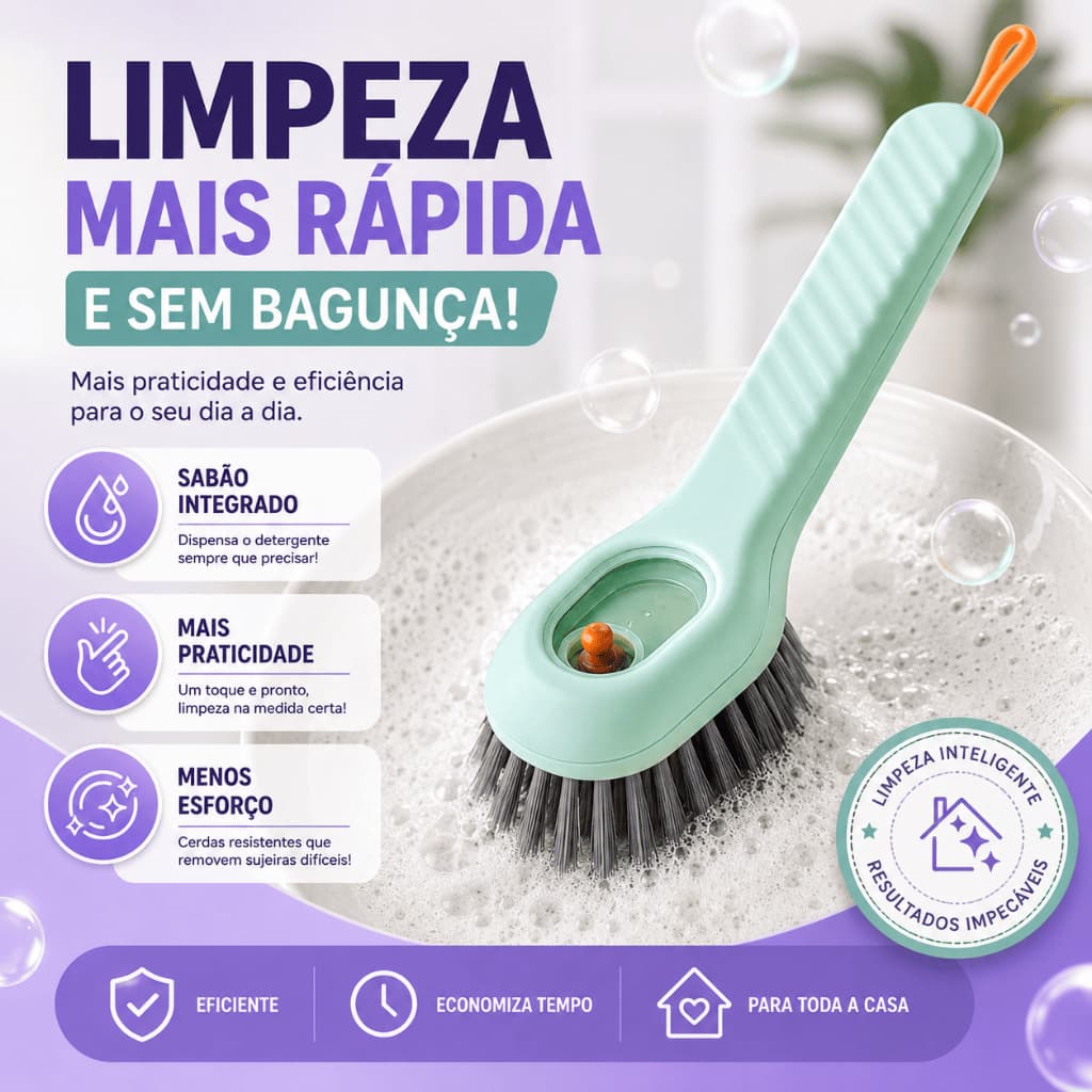 Escova com Dispensador Reservatório de Sabão Líquido Limpeza Fácil de Sapato Louça