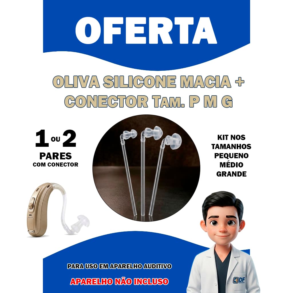 Conector para Aparelho Auditivo – 2 Pares – 3 Tamanhos P M G – Substitui Moldes