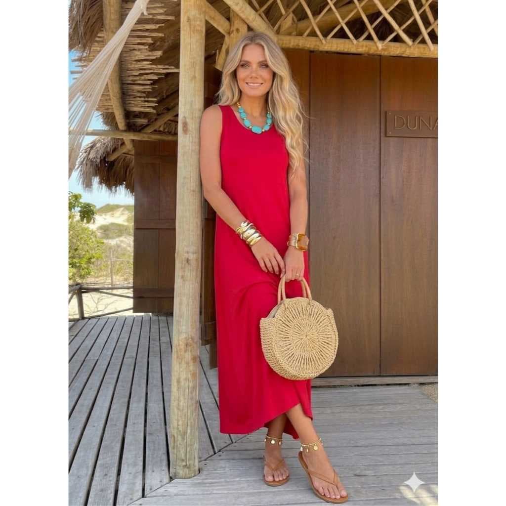 Vestido Longo Feminino Viscolycra Leve Soltinho Look Praia e Cidade Confortável Natal 506