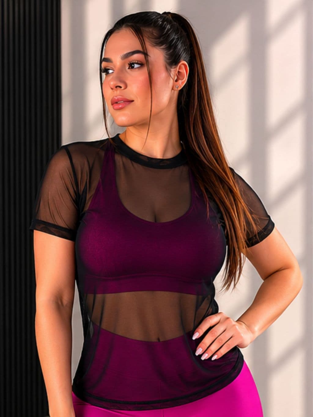Blusas feminina de Tule Camisão Transparente Academia Fitness com Manga Treino Esporte