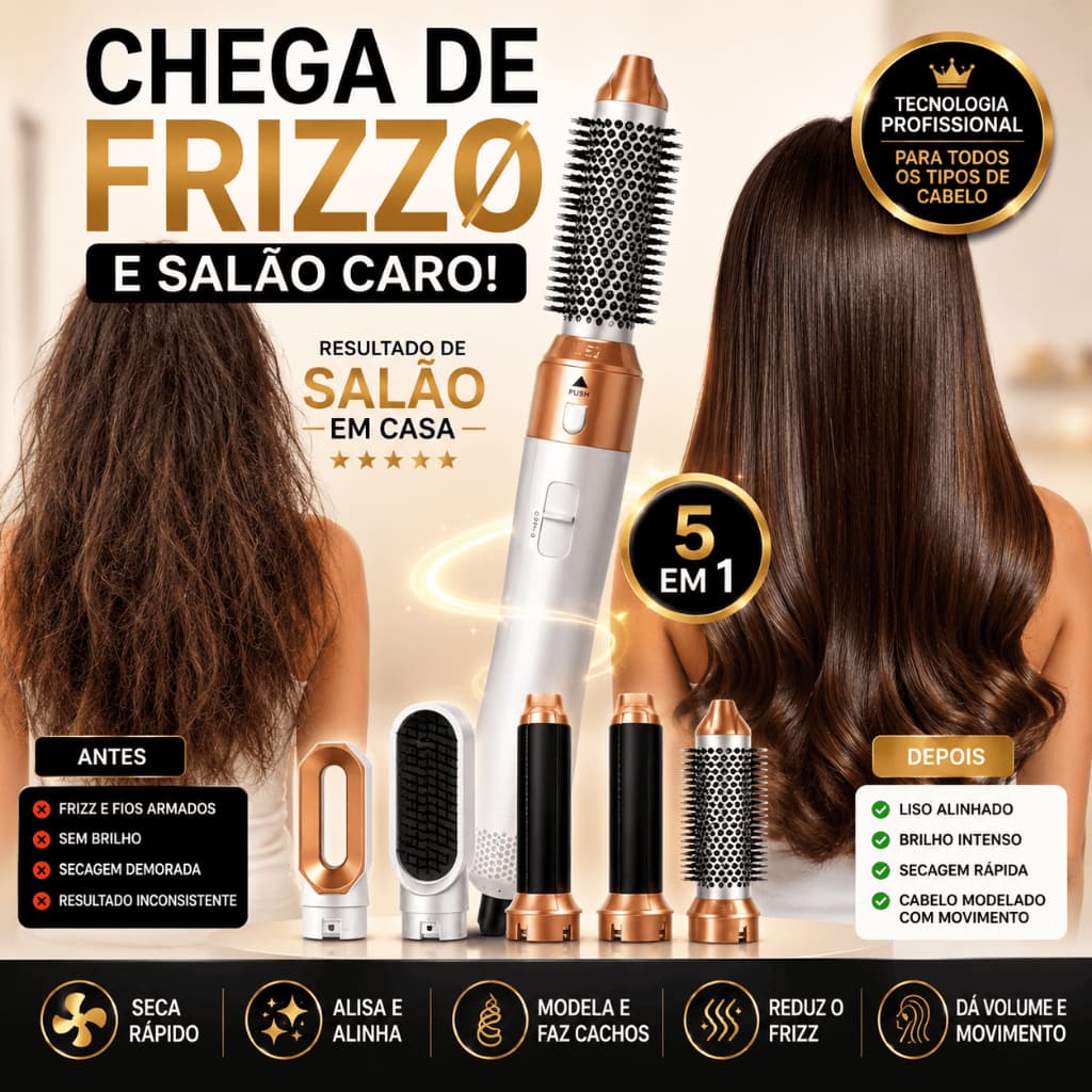 ESCOVA SECADORA 5 EM 1 PROFISSIONAL 220V | SECA ALISA MODELA | RESULTADO DE SALÃO + ENVIO RÁPIDO