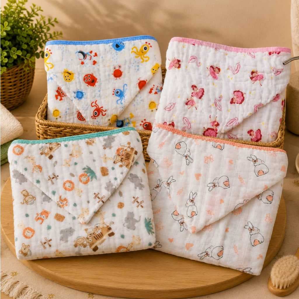 Toalha de Banho Infantil Grande Com Capuz 100% Algodão Macia Tecido de fralda 1,0m x 75cm