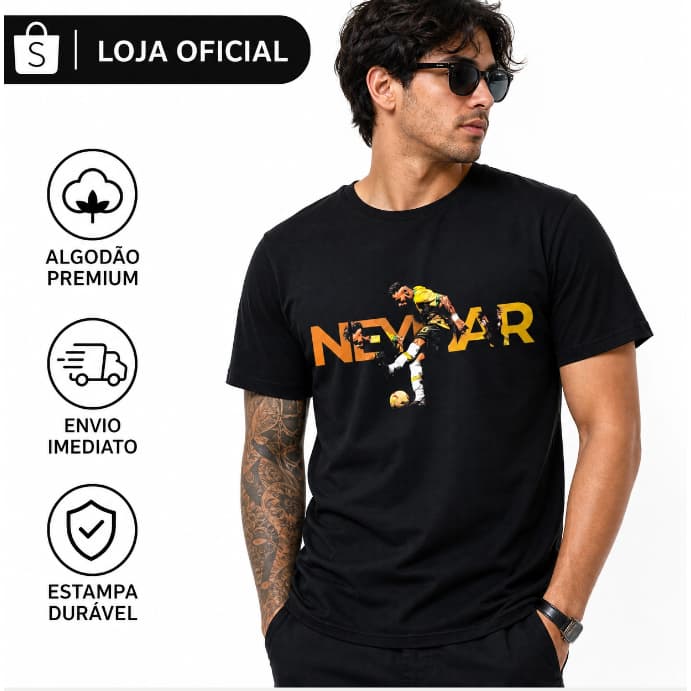Camiseta Neymar Brasil 10 Preta 100% Algodão