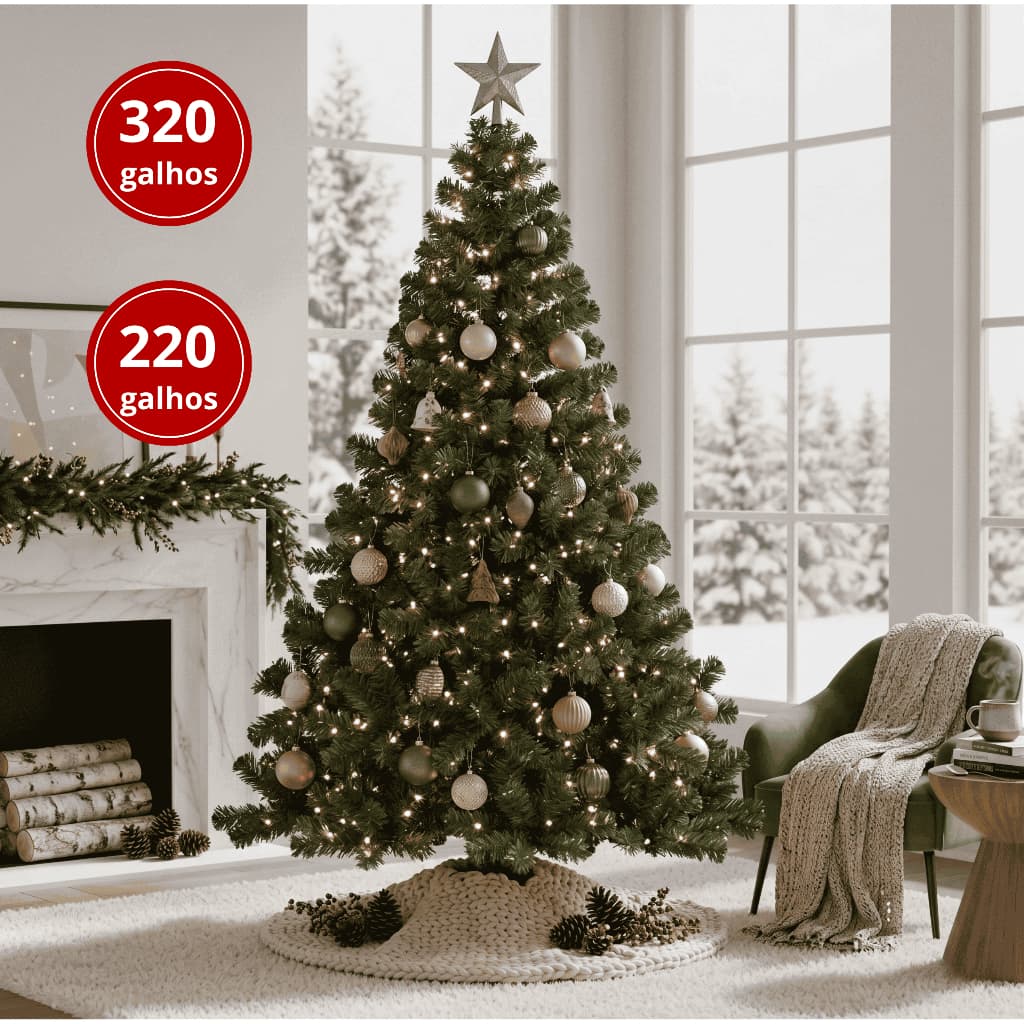 Árvore De Natal Pinheiro Canadense Luxo Base de Ferro/Plástico 1,80m 320 Galhos/1,50m 220 Galhos Com Hastes Flexíveis