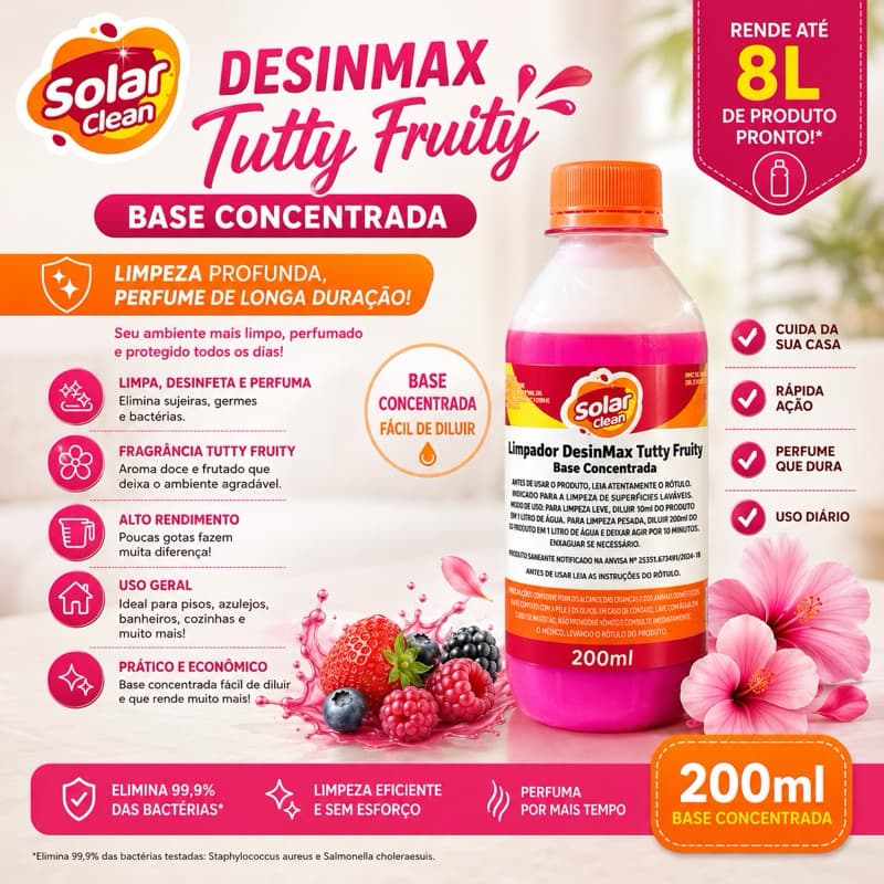 Base Desinfetante Concentrada 200ml Limpeza Perfumada Rende 8 Litros