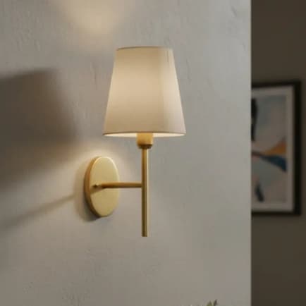 Arandela Dourada Vintage Bocal E27 Cúpula Tecido Algodão Parede Quarto Sala Cabeceira Decorativa
