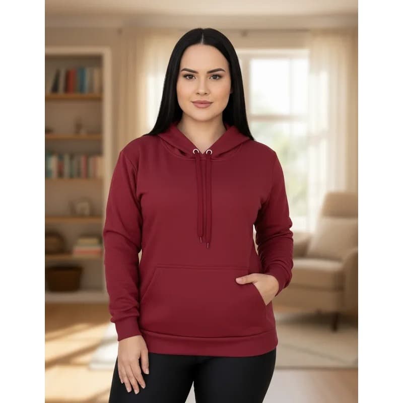 Casaco de moletom plus size até o G4 flanelado grosso com capuz e bolso moda de inverno casual top