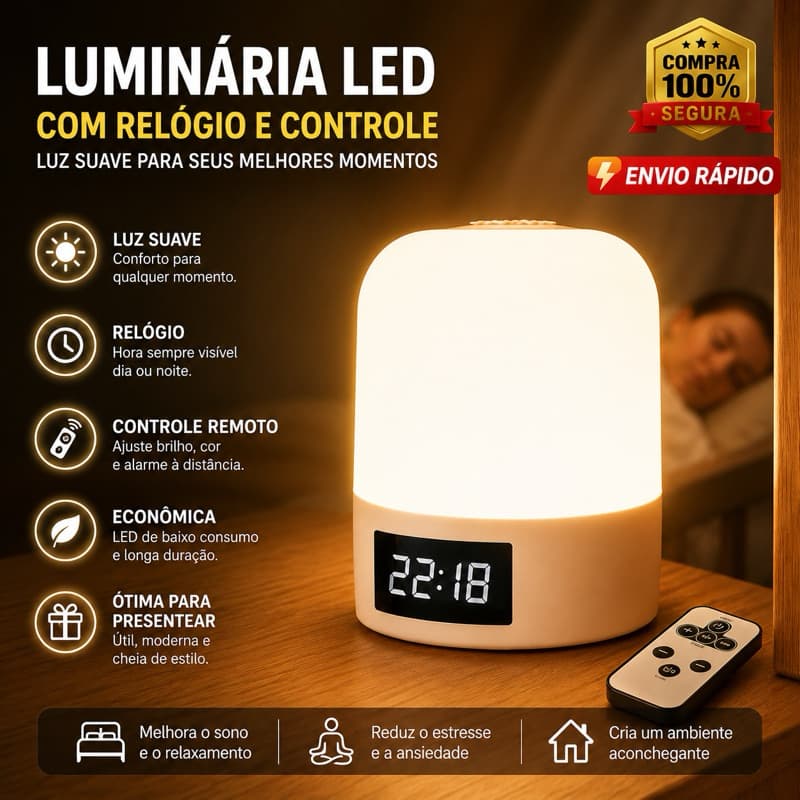 Lampada Cabeceira Do Quarto Luz Noturna De Toque De Relógio Digital De 3 Cores Abajur LED
