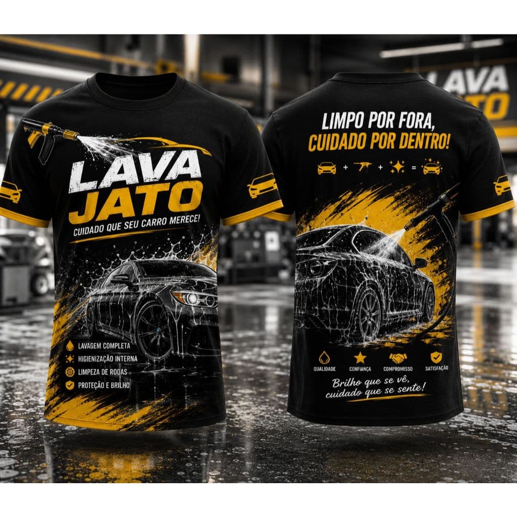 Camisa Lava Jato Profissional Uniforme Estampado Masculino Estética Automotiva Premium