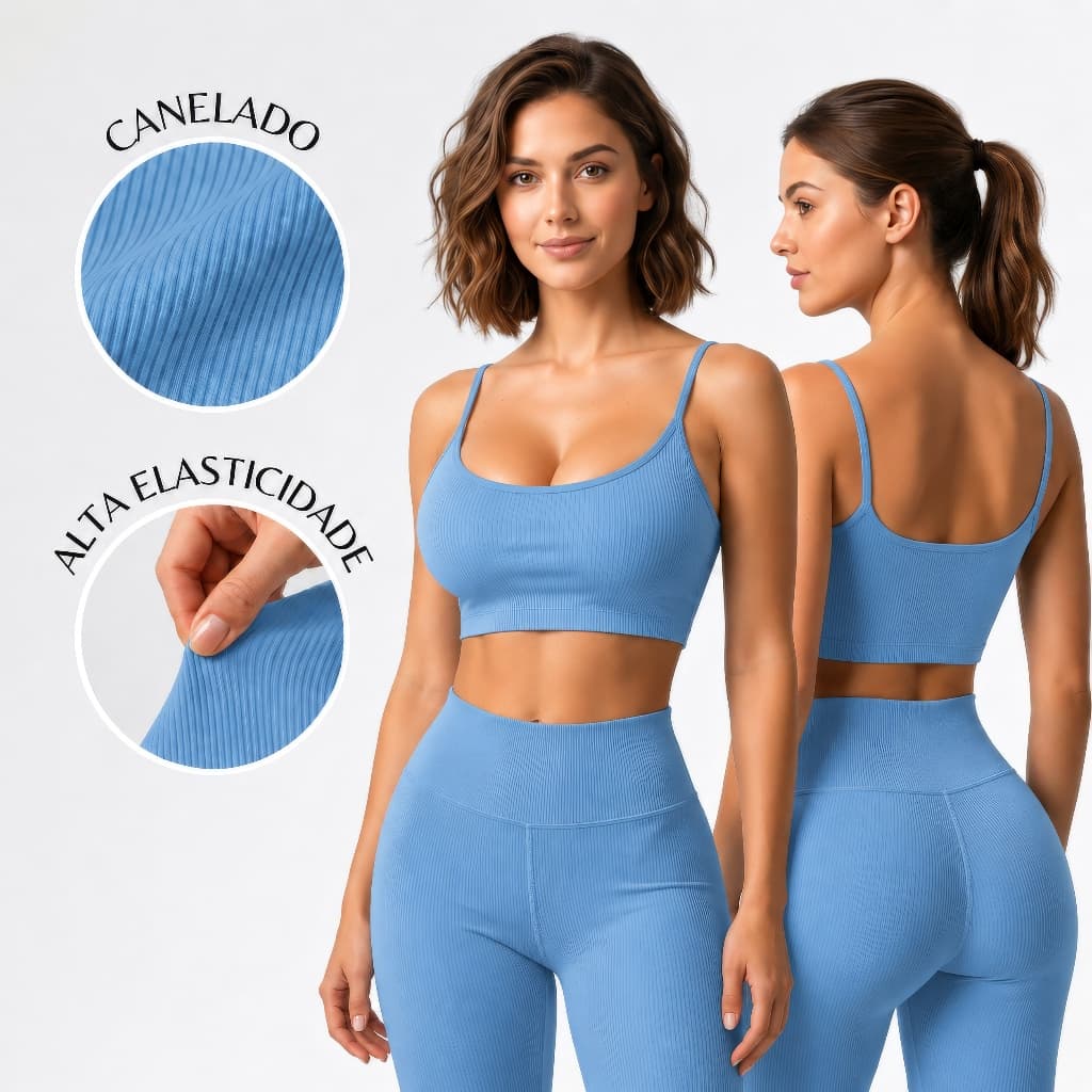Top Sutiã Canelado Forro Duplo Fitness Alcinha Não Marca Dia a Dia Academia