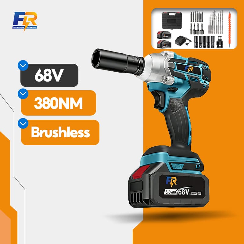 Chave de Impacto Brushless 68V 380Nm Sem Fio 2 Baterias, Carregador Bivolt e Maleta Profissional