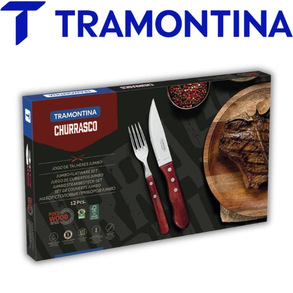 Faqueiro Churrasco Tramontina Jumbo Aço Inox Polywood Vermelho