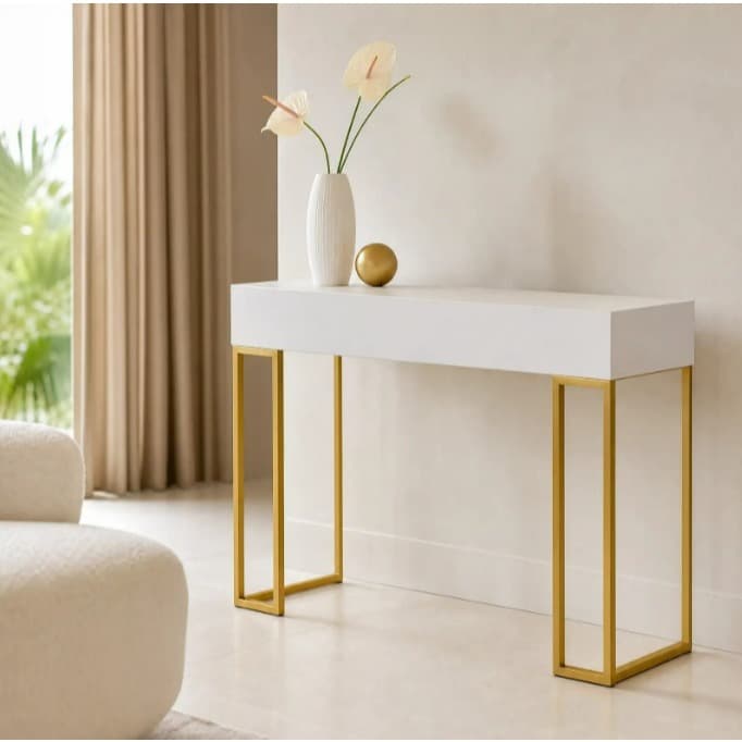 Aparador Buffet Com Gaveta Designer Moderno com Base Dourada  p/ Hall de Entrada e Recepção