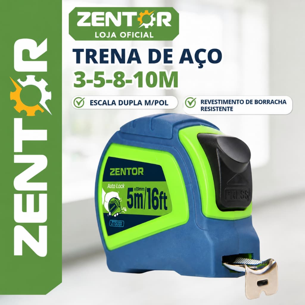 Trena DELI ZENTOR 3m 5m 8m Profissional Emborrachada com Trava Automática Fita de Aço