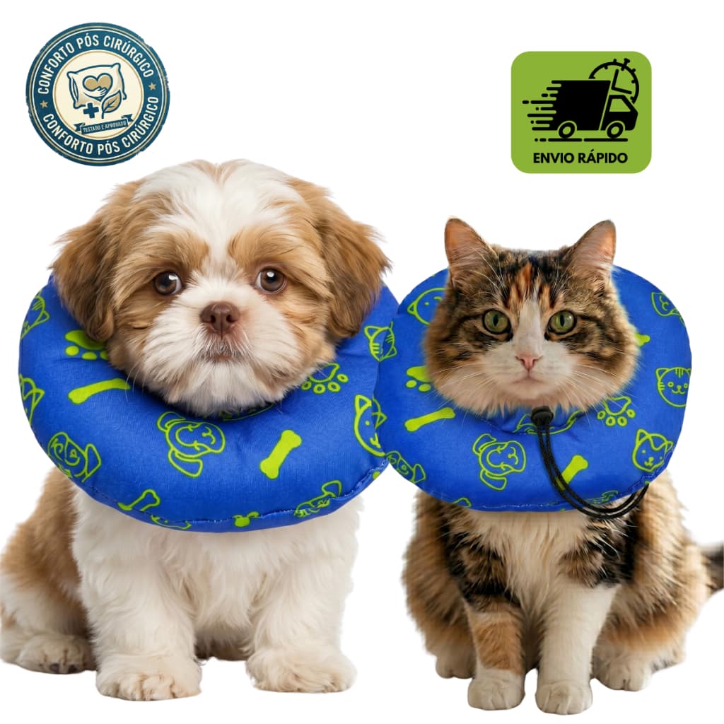 Colar Elizabetano Fofinho Confortável Ajustável Para Cachorro Gato Ideal Para Pós Cirurgia