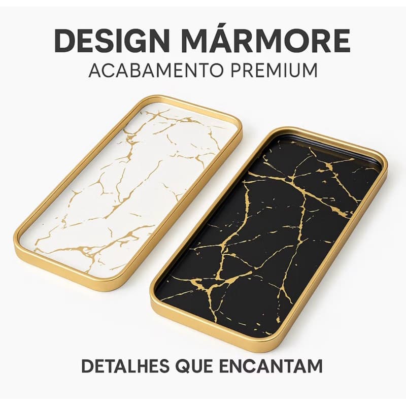 Bandeja Decorativa Luxo Mármore e Dourado | Organizadora para Perfumes, Cosméticos e Lavabo