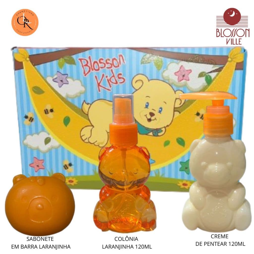 Kit Laranjinha (Colônia Blosson Kids 120ml + Creme de Pentear cheirosinho 110ml + 1-Sabonete em Barra 80g) Blosson Ville