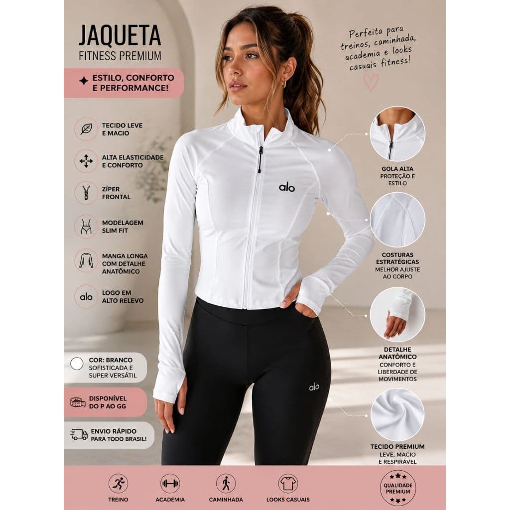 Jaqueta Feminina Fitnnes com Ziper e Dedeira