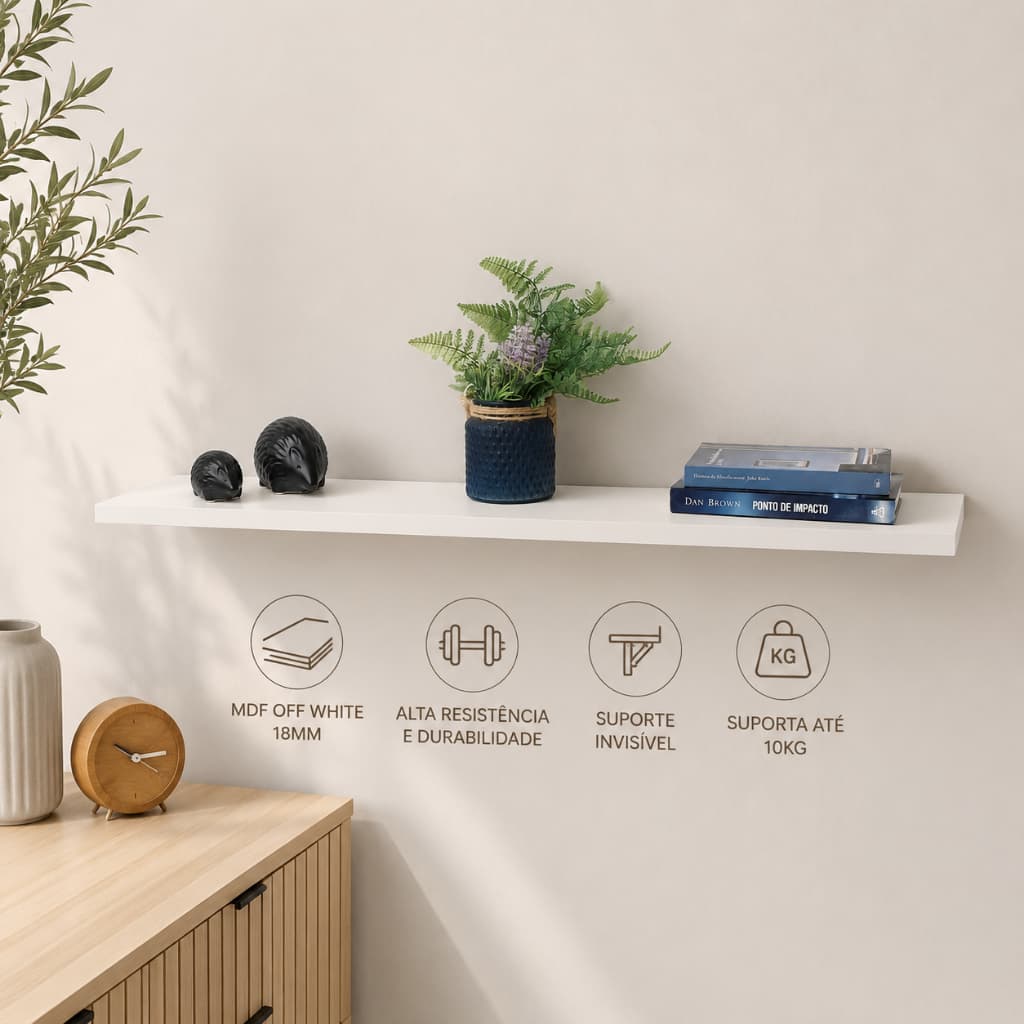 Prateleira organiza oca suporte tipo invisível organização livros sala quarto cozinha mdf  18mm laminado 120X20